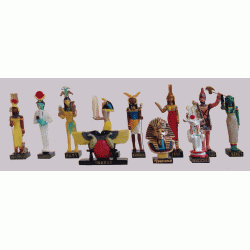 Ancient Egypt Egyptian God set of 11 magazines with figurines resin statue size 5" high (Isis-Sothis, Khonsou, Hapy, Chai, Khnoum, Isis, Rechef, Heket, Uraeus, Tutenchamon, Herichef)